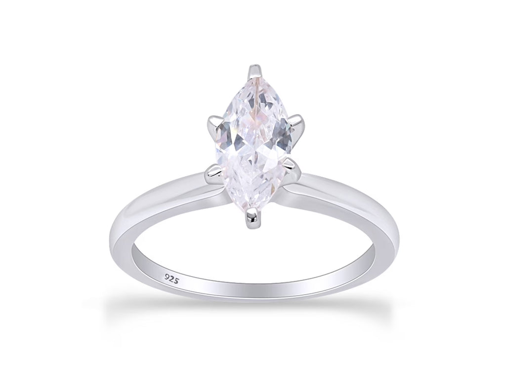 14K White Gold Plated 925 Sterling Silver Cubic Zirconia Solitaire Ring W1279