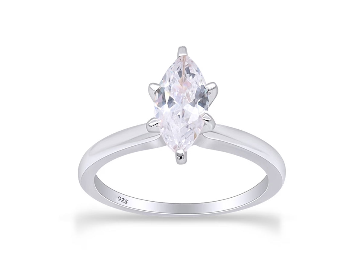 14K White Gold Plated 925 Sterling Silver Cubic Zirconia Solitaire Ring W1279