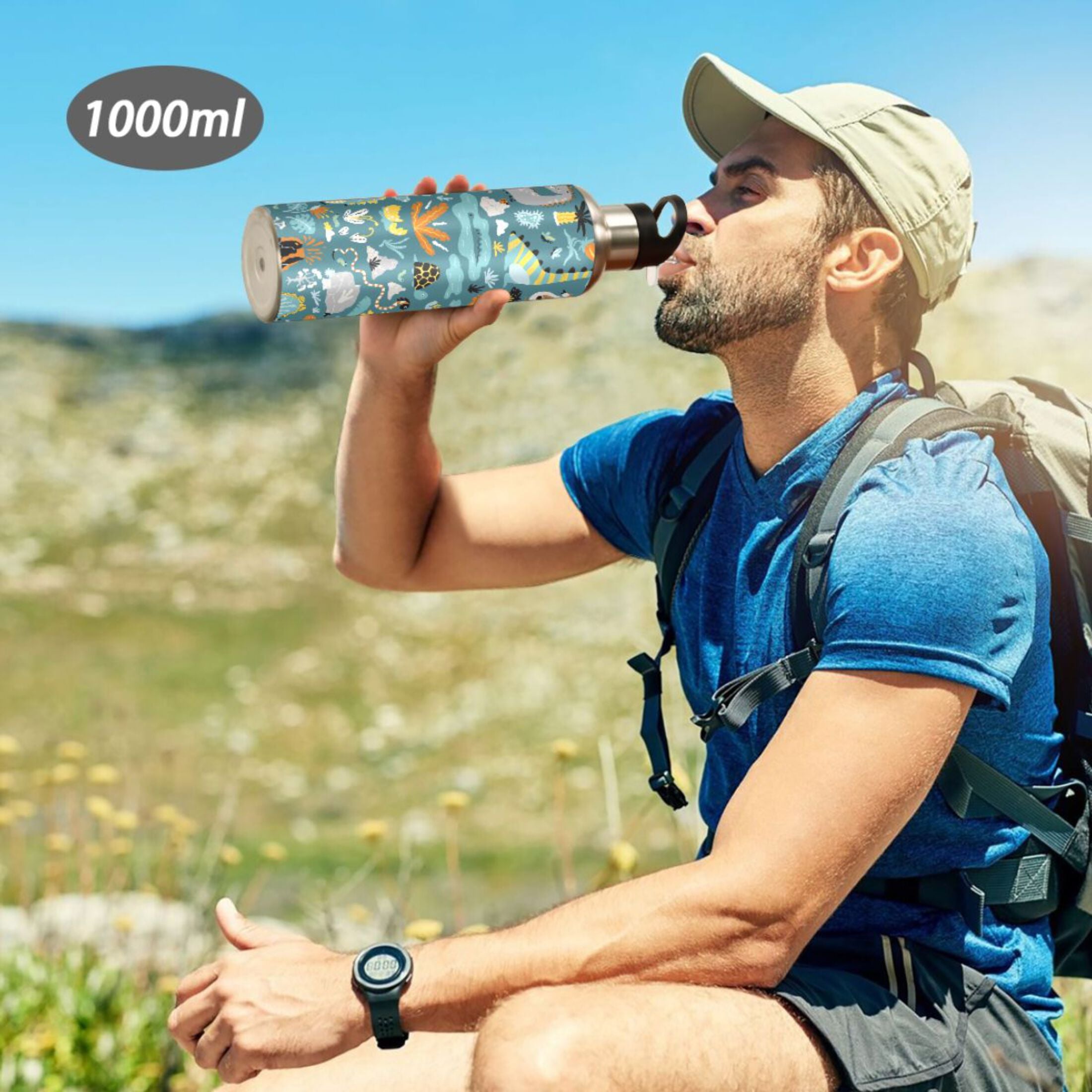 Green Stainless Steel Insulated Water Bottle with Straw Lid M223