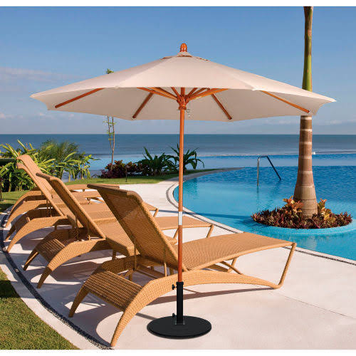 Blue 9 ft. Olefin Wood Market Umbrella O85250