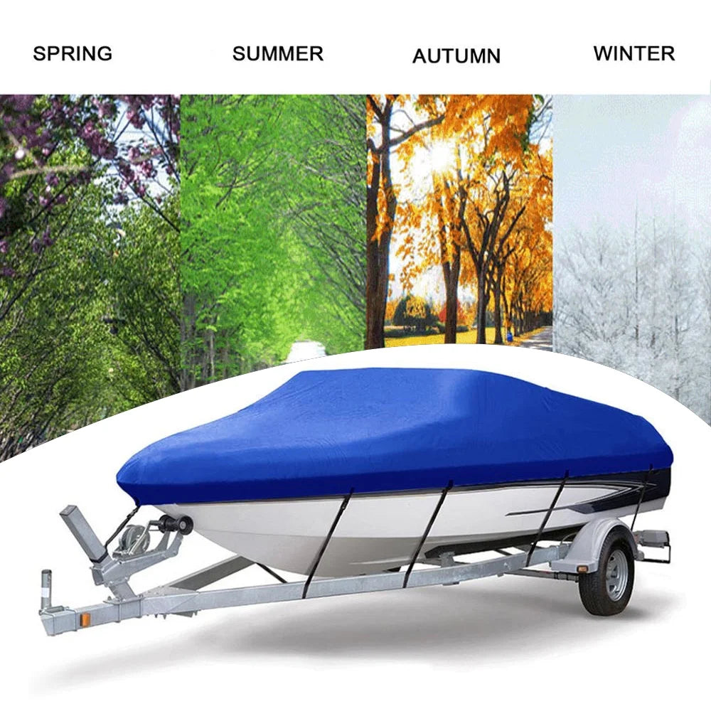 Boat Cover Waterproof Heavy Duty Silver Reflective 300D Oxford Fabric Fits V-HULL TRI-HULL Runabouts and Bass Boats 11-13FT G60713