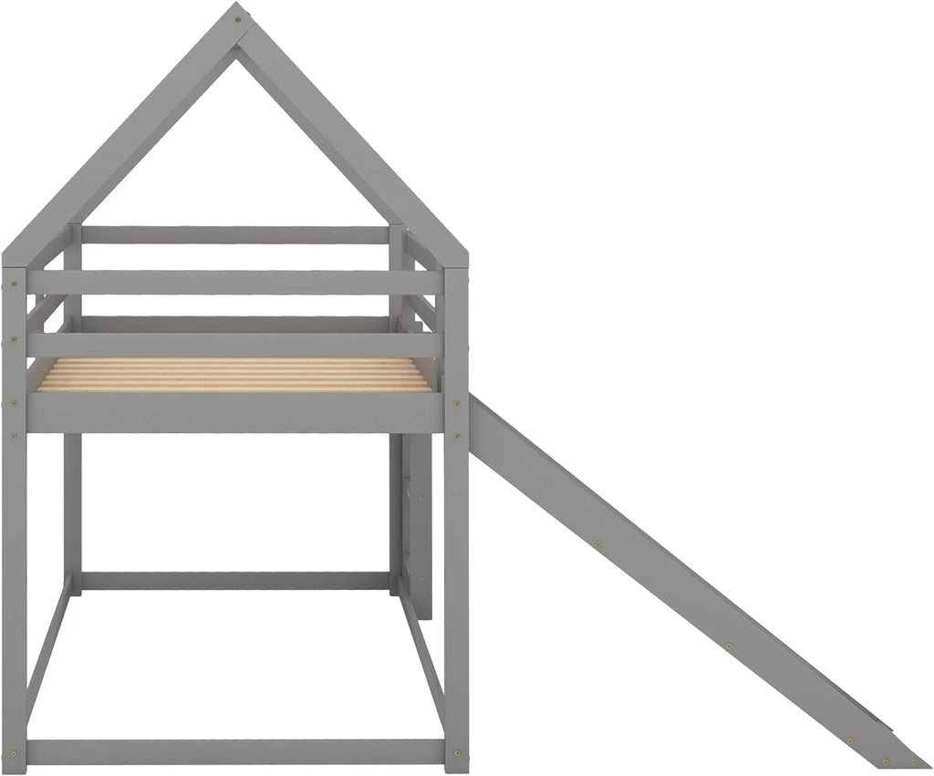 Grey Wood Bunk Bed with Slide and Ladder M62281