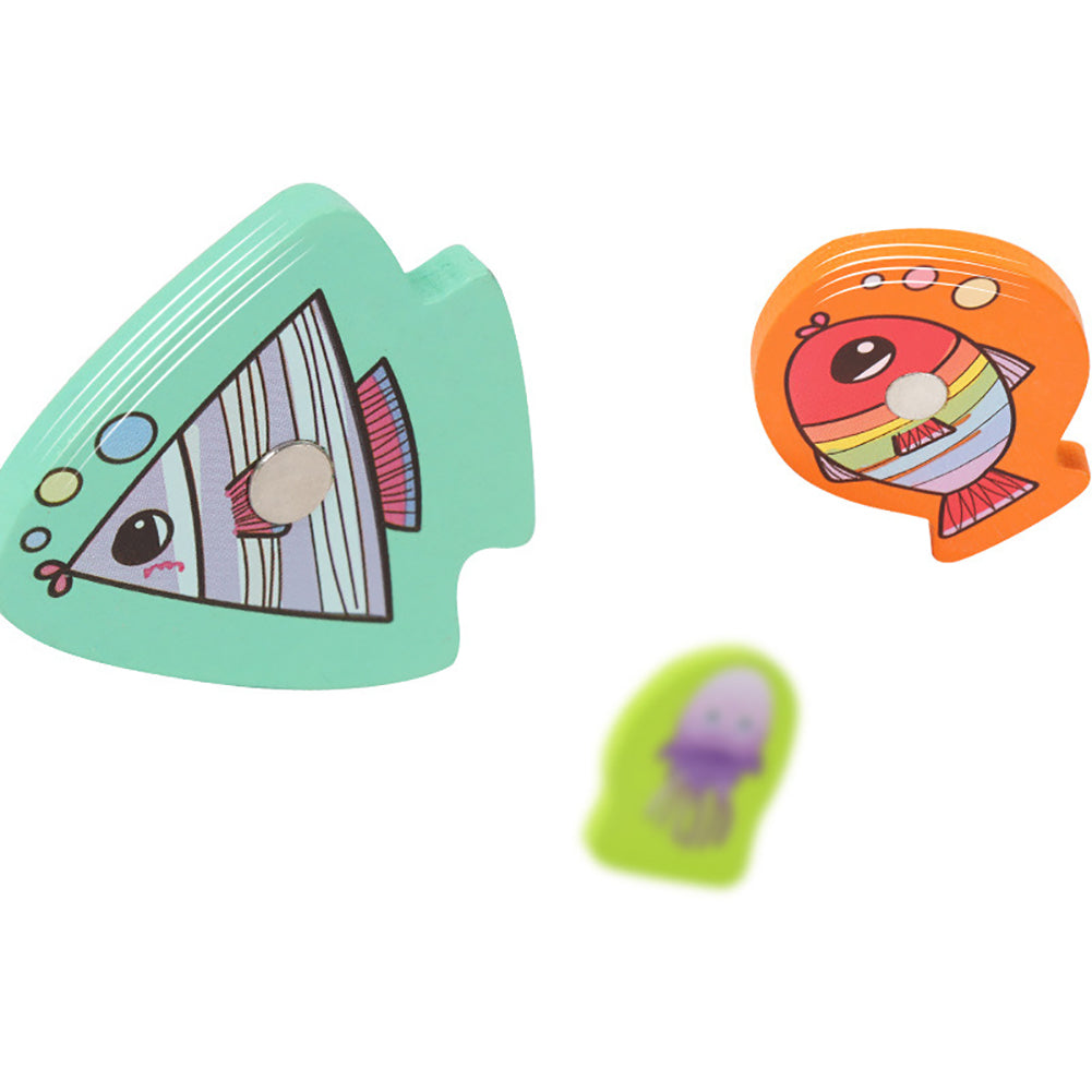 15pcs Wooden Magnetic Fishing Toy with 15 Fish and 1 Rod K5073