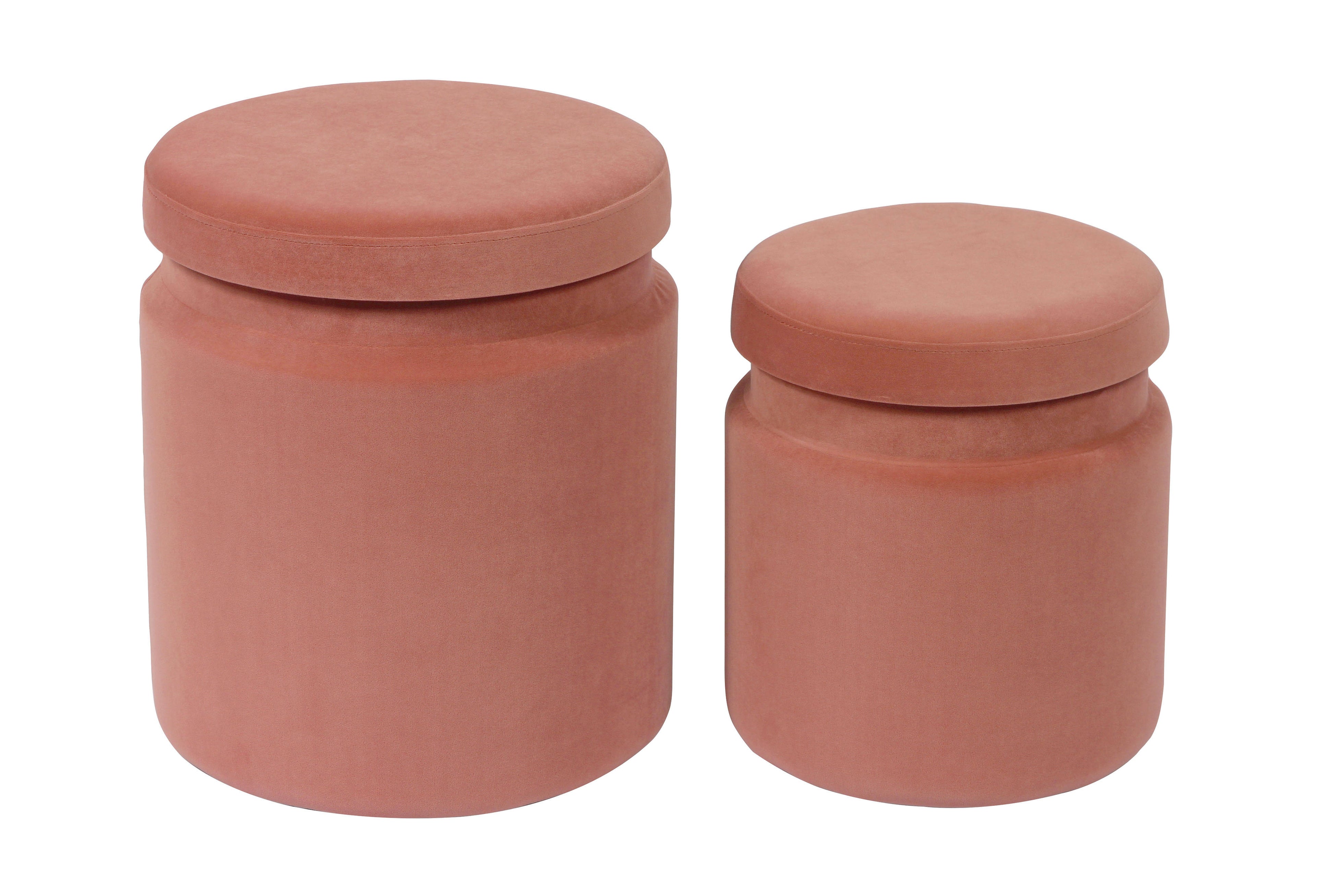 Salmon Velvet Storage Ottomans - Set of 2 H9951