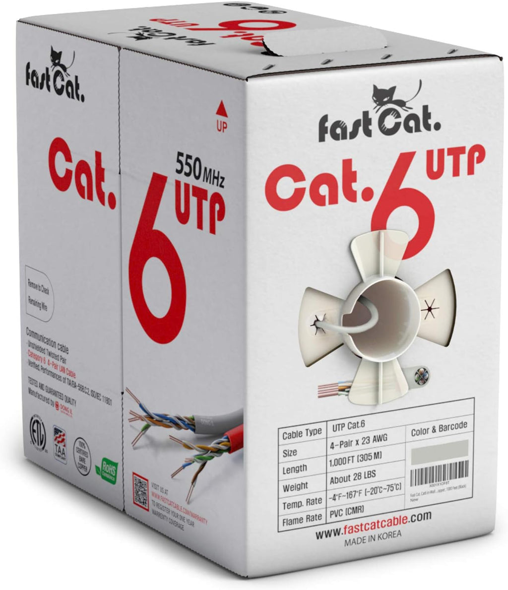 Cat6 Ethernet Cable 1000ft - 23 AWG CMR Solid Bare Copper UTP LAN Cable (Red) K9754