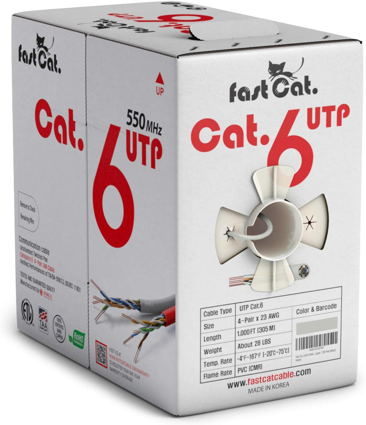 Cat6 Ethernet Cable 1000ft - 23 AWG CMR Solid Bare Copper UTP LAN Cable (Red) K9754