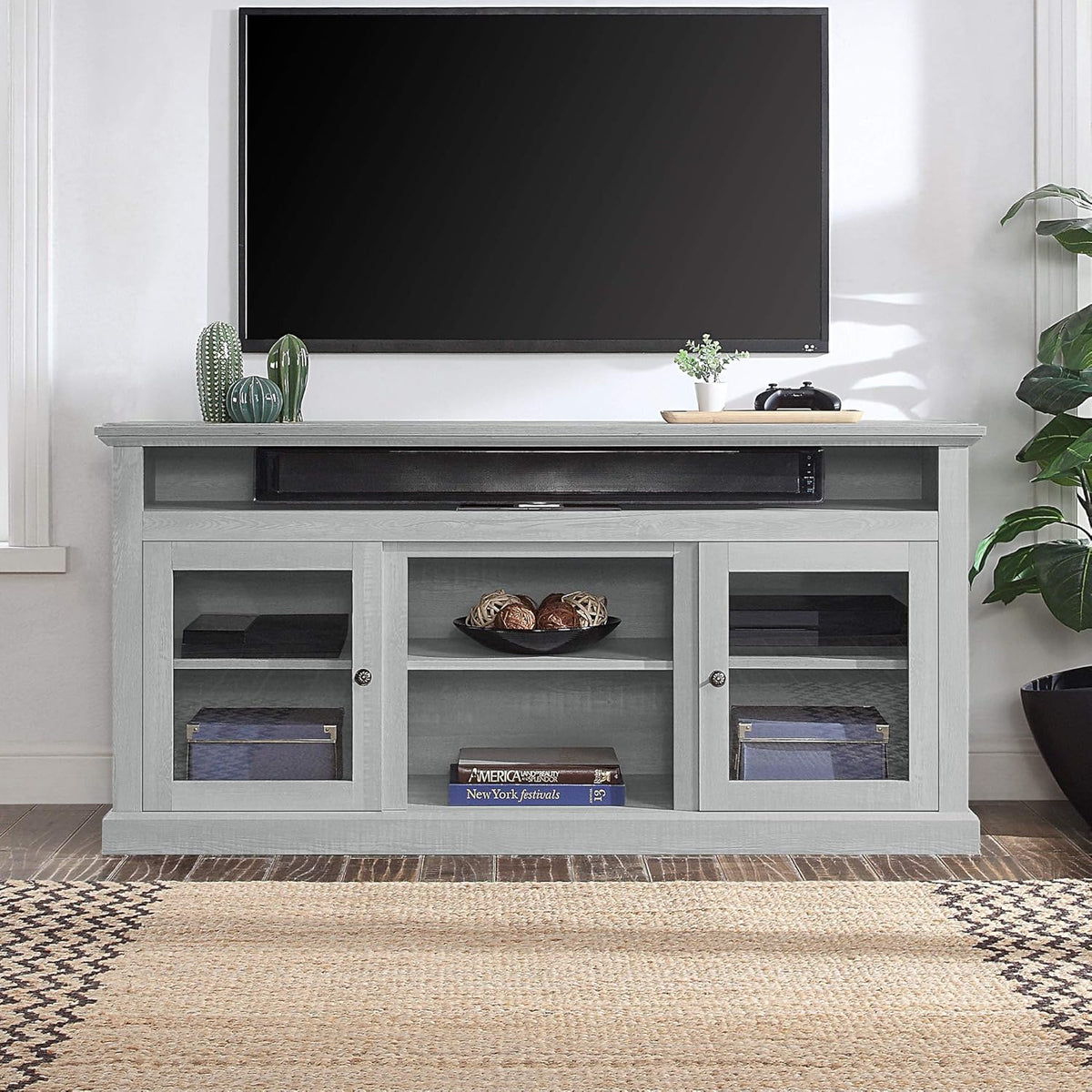 TV Stand with Open Storage Shelves and Cabinets H13932
