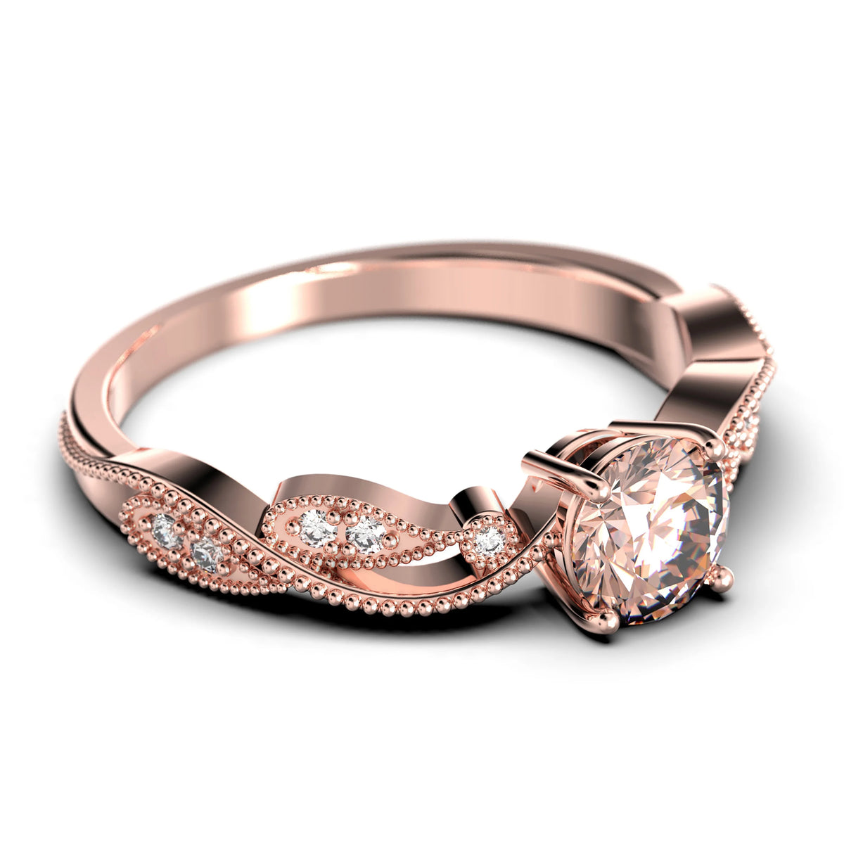 1.25 Carat Round Cut Morganite And Diamond Moissanite Engagement Ring in 925 Sterling Silver With 18k Rose Gold Plating K570521