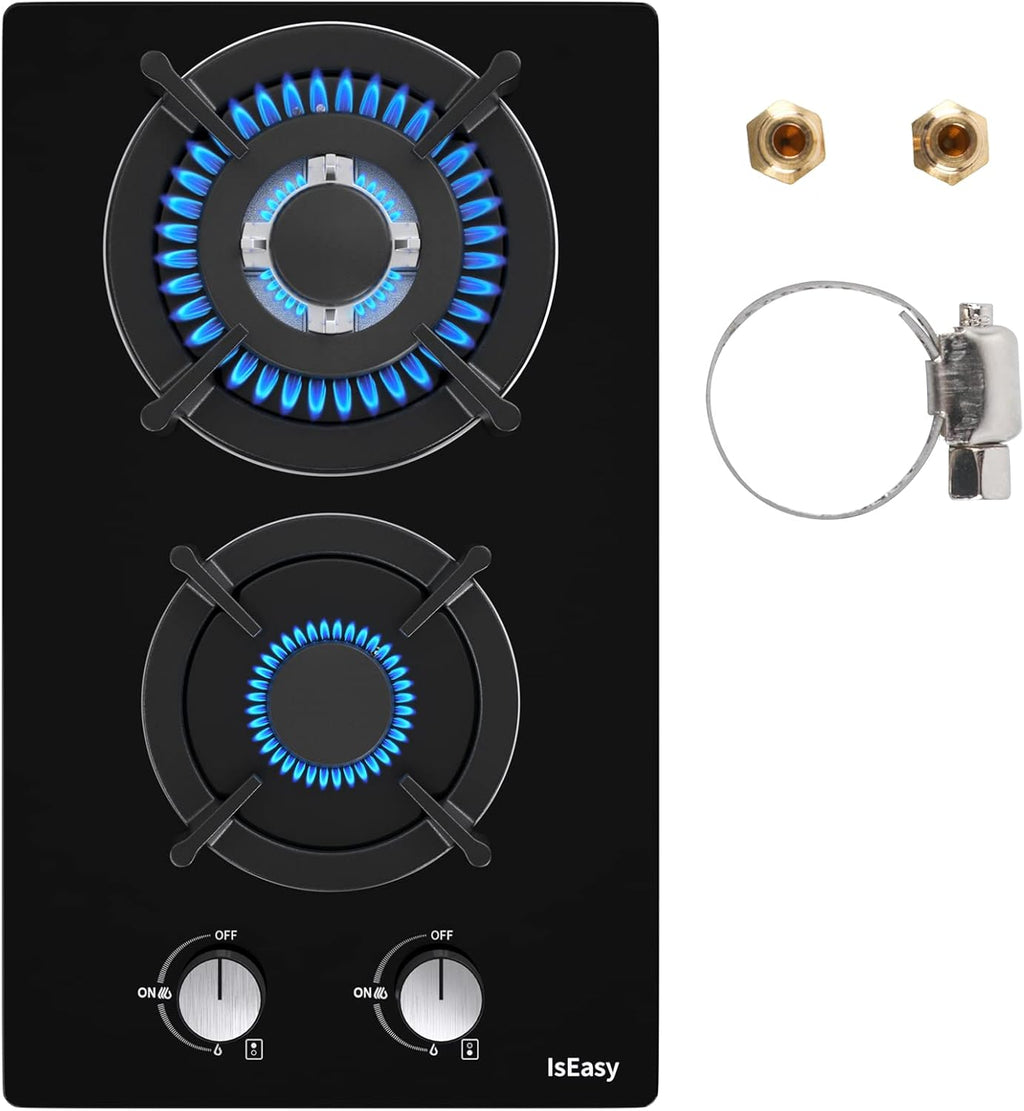 24 Inch Built-in Gas Cooktop, 3 Burner, Black Tempered Glass B27687