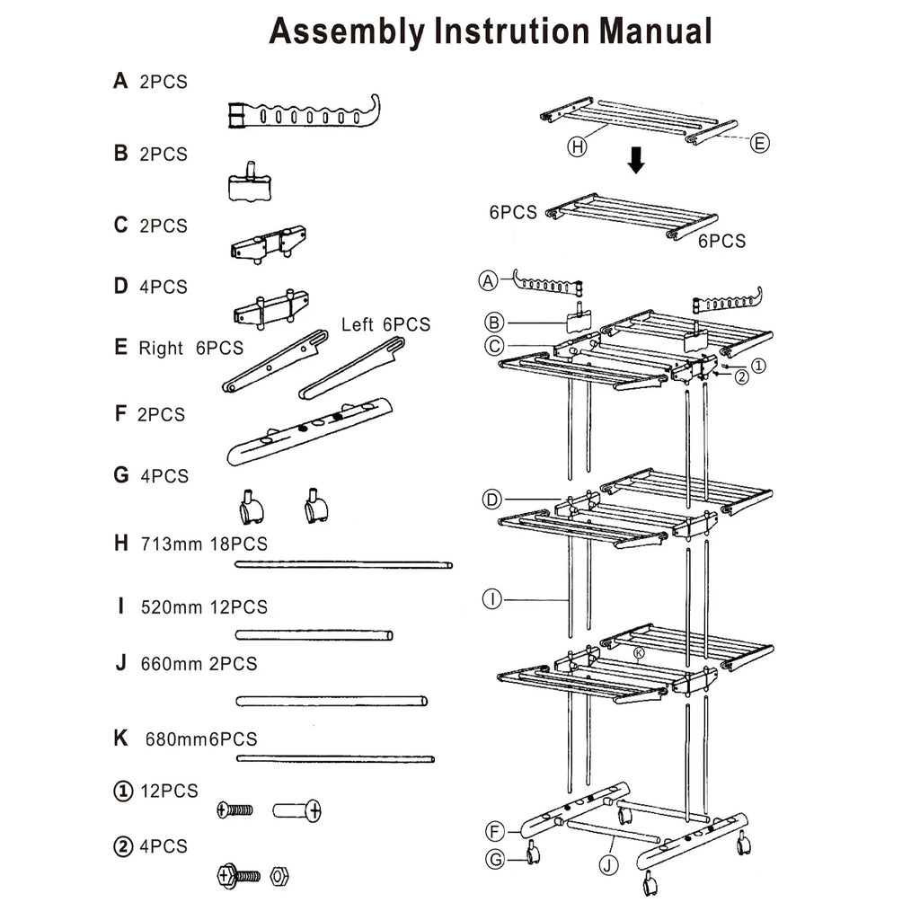 3 Tier Foldable Rolling Laundry Drying Rack Q879