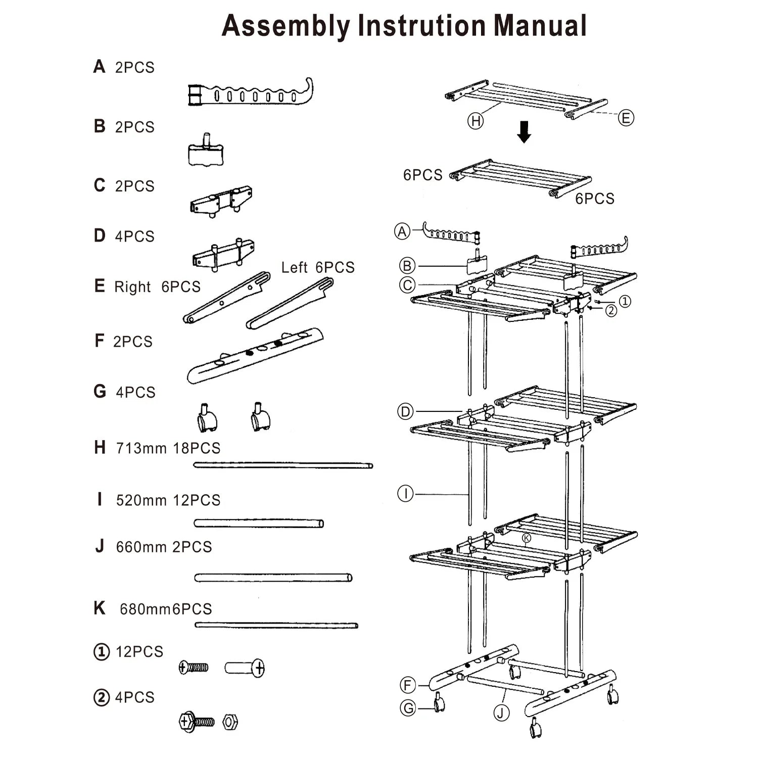 3 Tier Foldable Rolling Laundry Drying Rack Q879