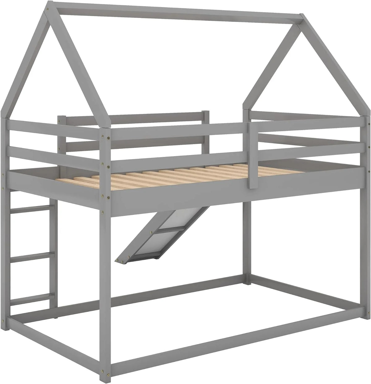 Grey Wood Bunk Bed with Slide and Ladder M62281