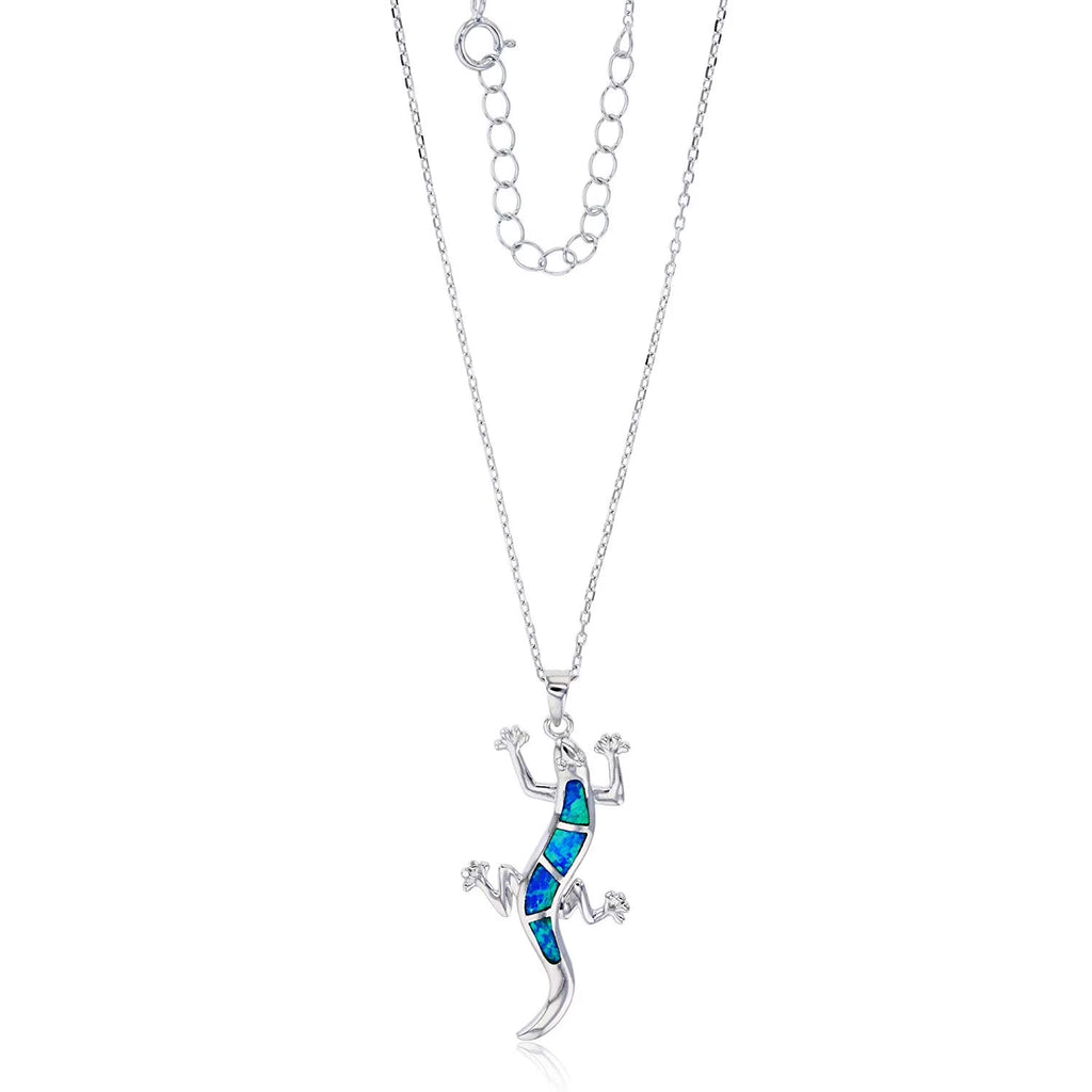 18" Rhodium Created Opal Lizard Cable Chain Necklace G23535