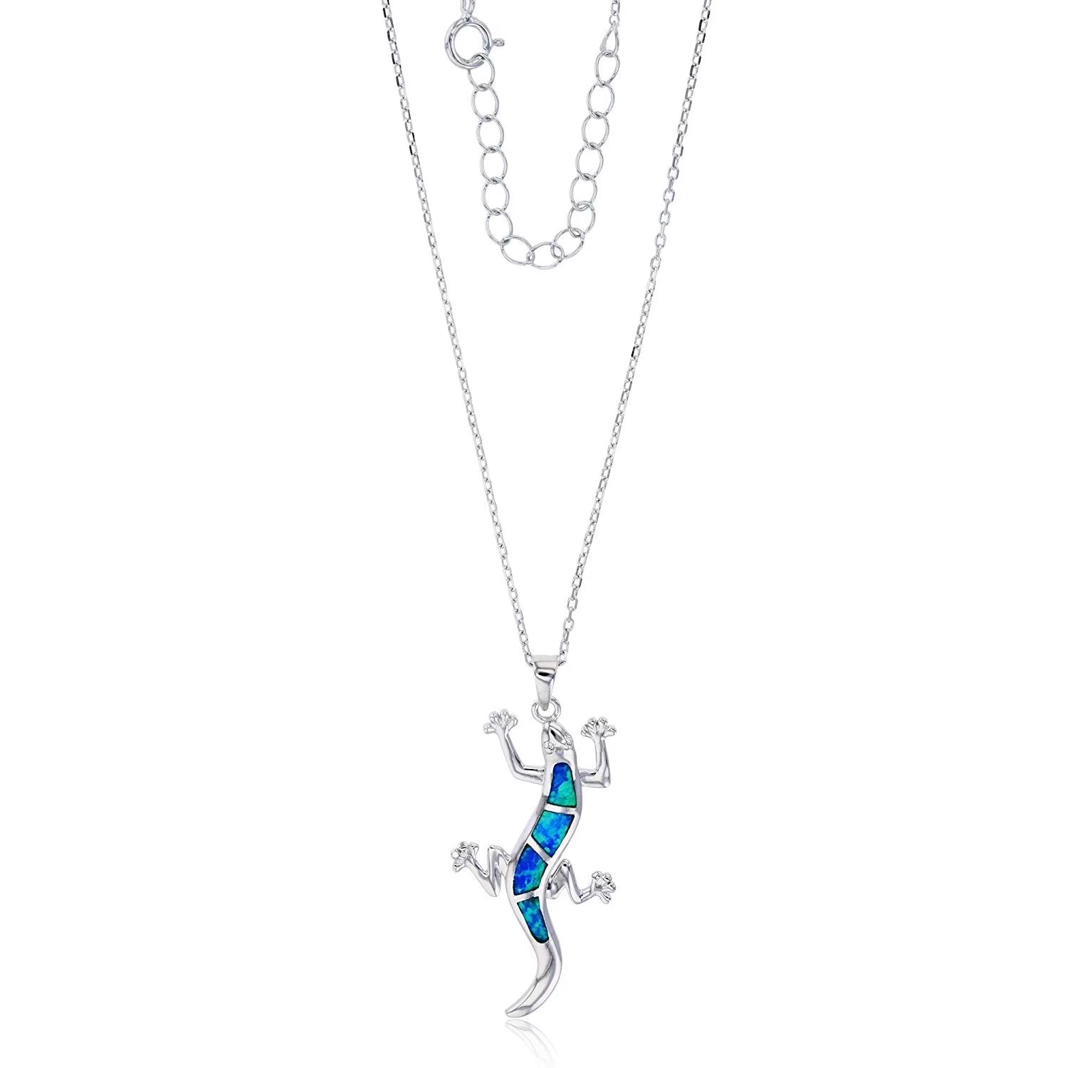 18" Rhodium Created Opal Lizard Cable Chain Necklace G23535