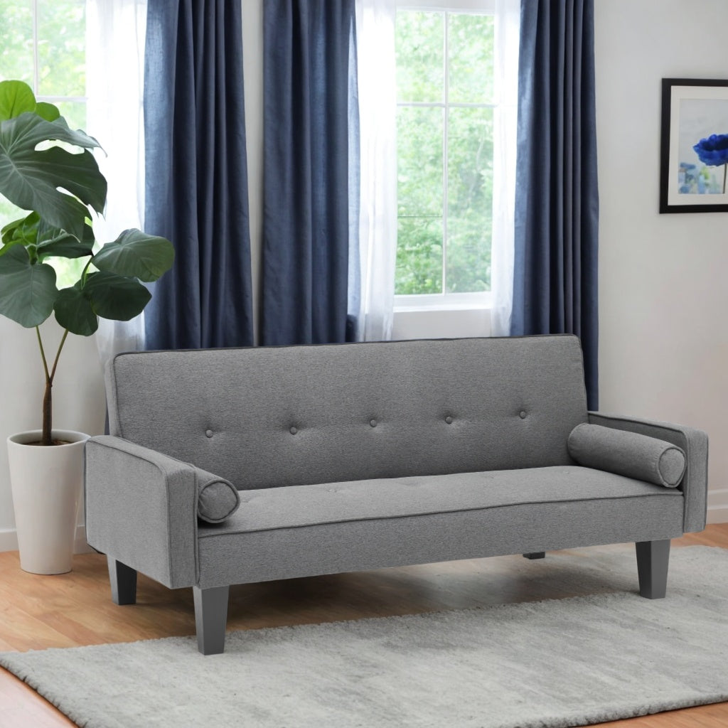 Dark Gray Cotton Linen Convertible Sofa Bed with Two Pillows H88008