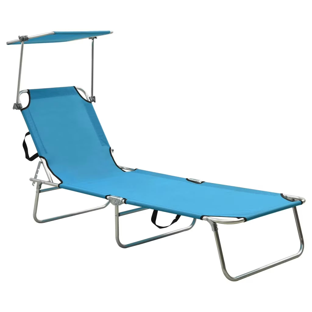 Folding Sun Lounger with Canopy Steel Turquoise and Blue E14109