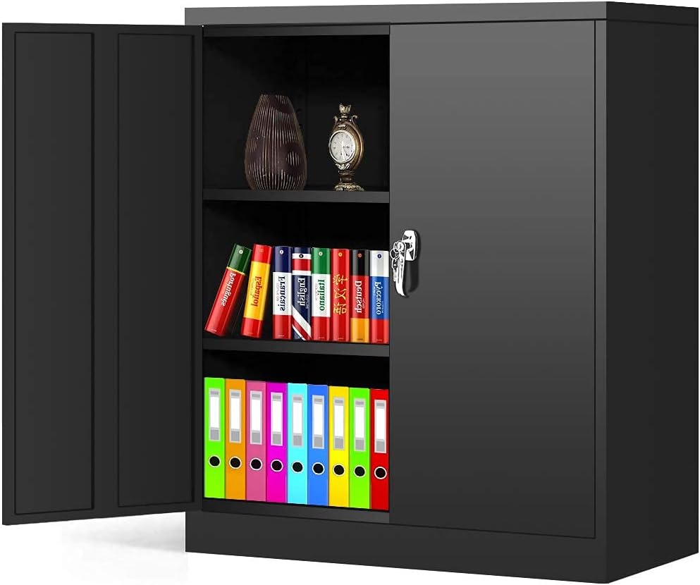 Black Locking Metal Cabinet with 2 Doors, 4 Adjustable Shelves C23452