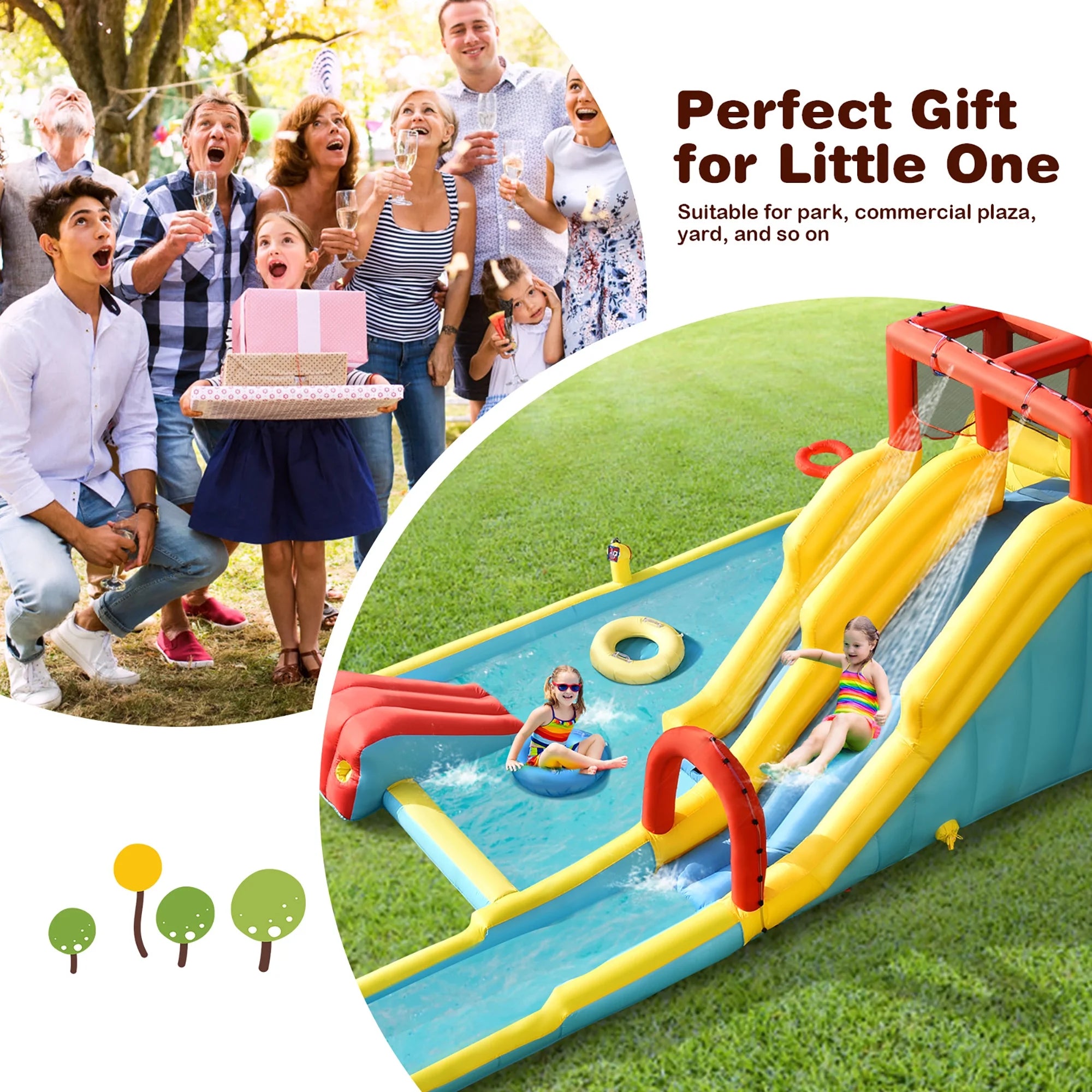 Inflatable Dual Slide Water Park Climbing Bouncer with 735W Blower Q847