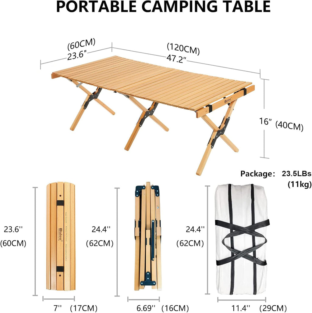 4ft Low Folding Solid Wood Picnic Table with Carry Bag X83166
