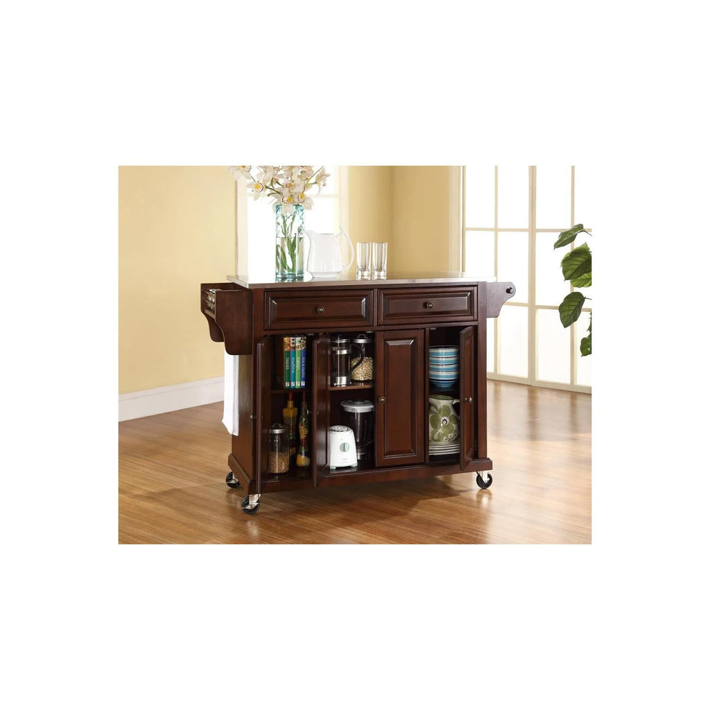 Mahogany/Silver Wood/Stainless Steel Kitchen Cart N209434