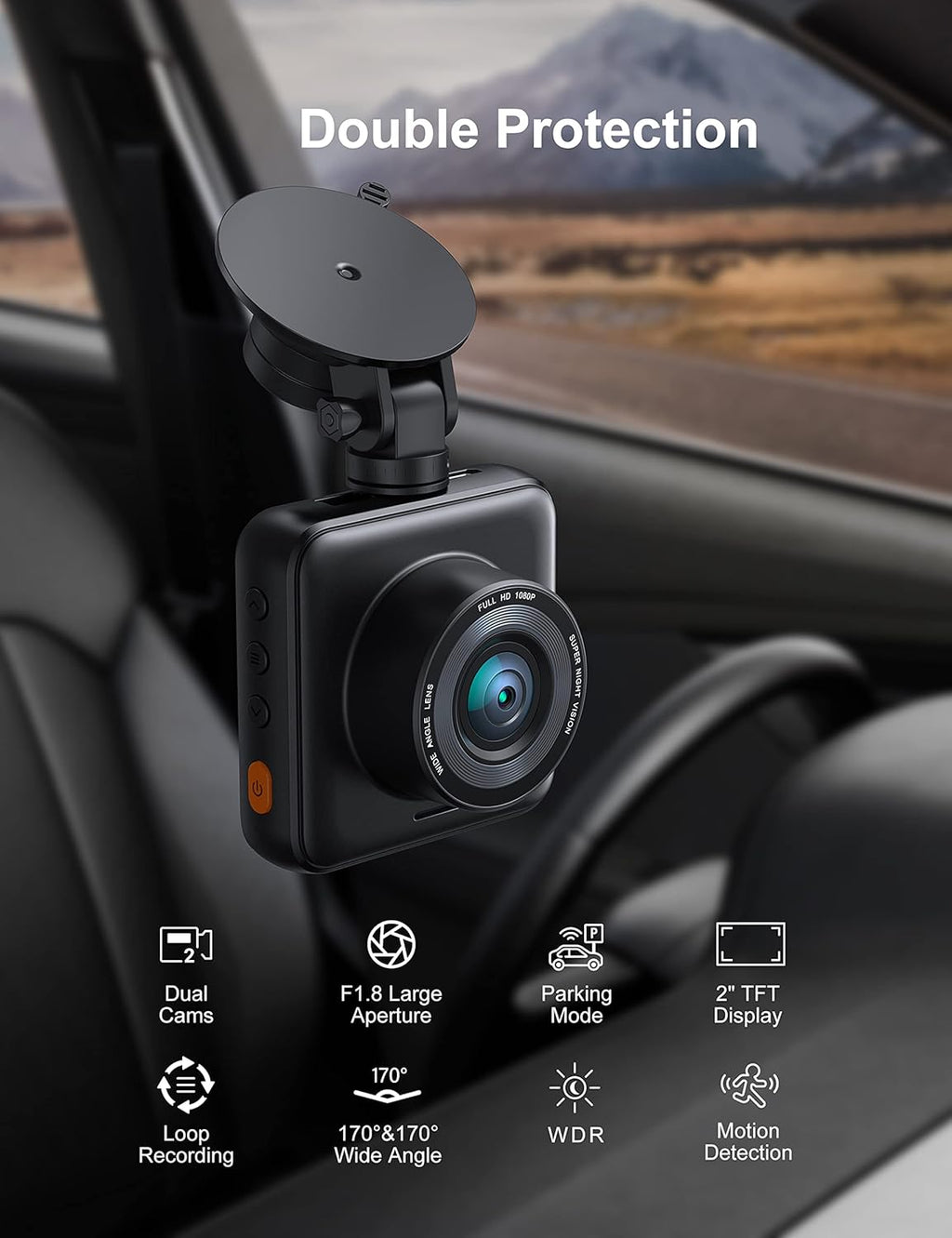 Dash Cam Front and Rear 1080P Full HD Dual Lens Dashcam 170° Wide Angle Pack of 2 G93764