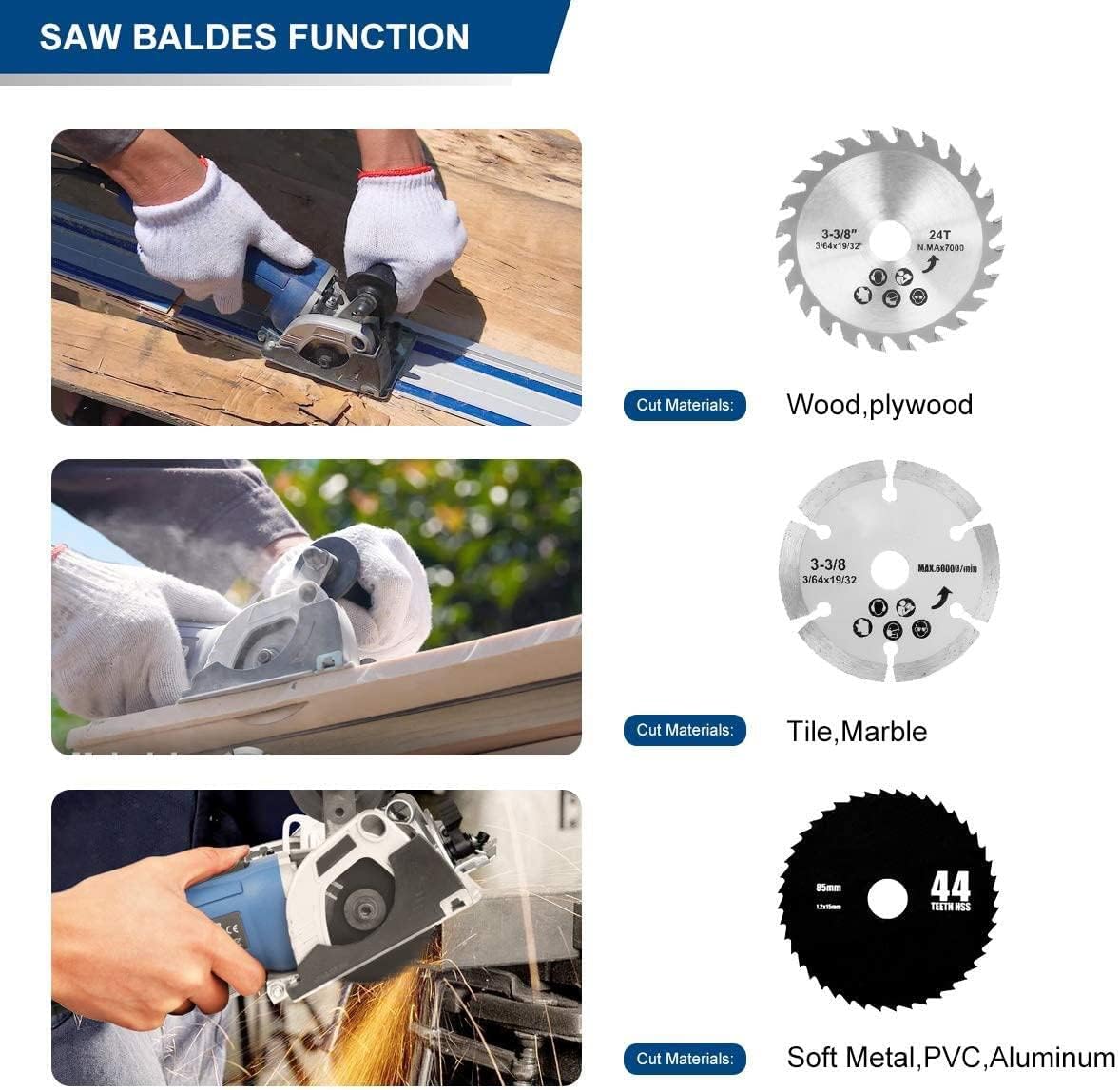 Mini Circular Saw with 2 x 15" Guide Rails, 3 Saw Blades, Pack of 2 E13324