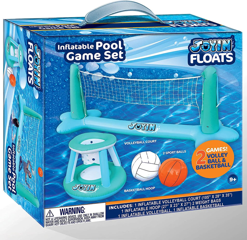 Inflatable Pool Float Set with Volleyball Net & Basketball Hoops Balls I71811