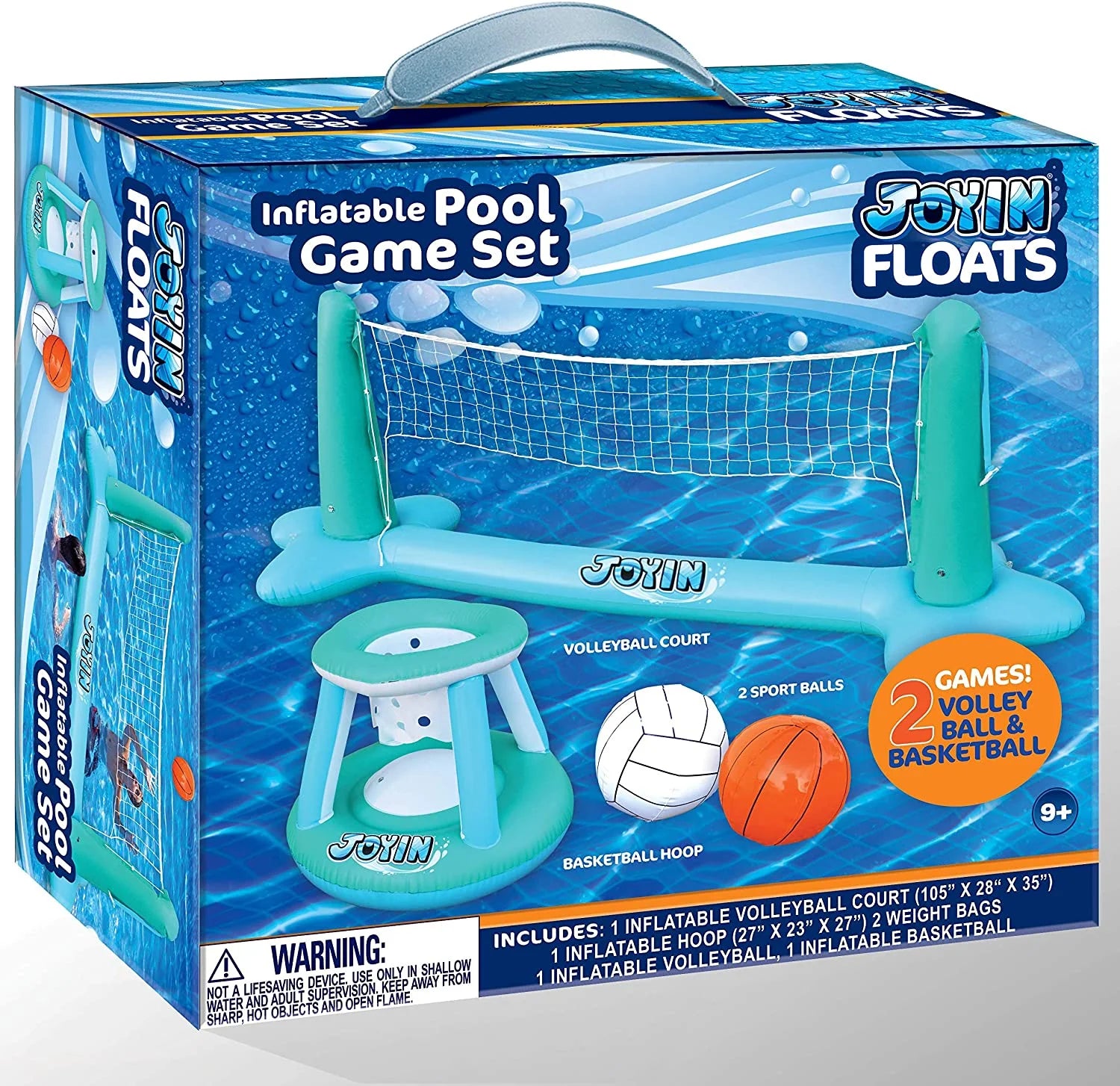 Inflatable Pool Float Set with Volleyball Net & Basketball Hoops Balls I71811
