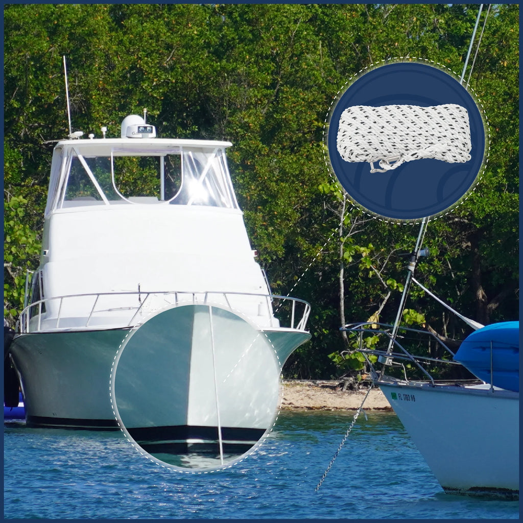 1/2 inch x 100 ft 3-Strand White Nylon Anchor Rope Line with Stainless Steel Thimble and Schakle C270