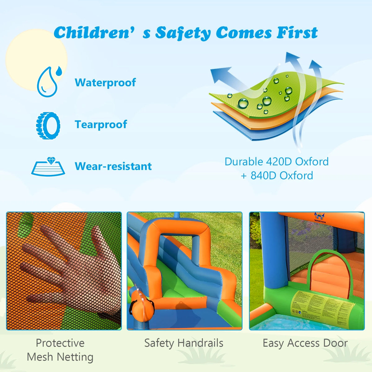 Inflatable Water Slide Bounce Castle with Dual Climbing Walls & 750W Blower U478370