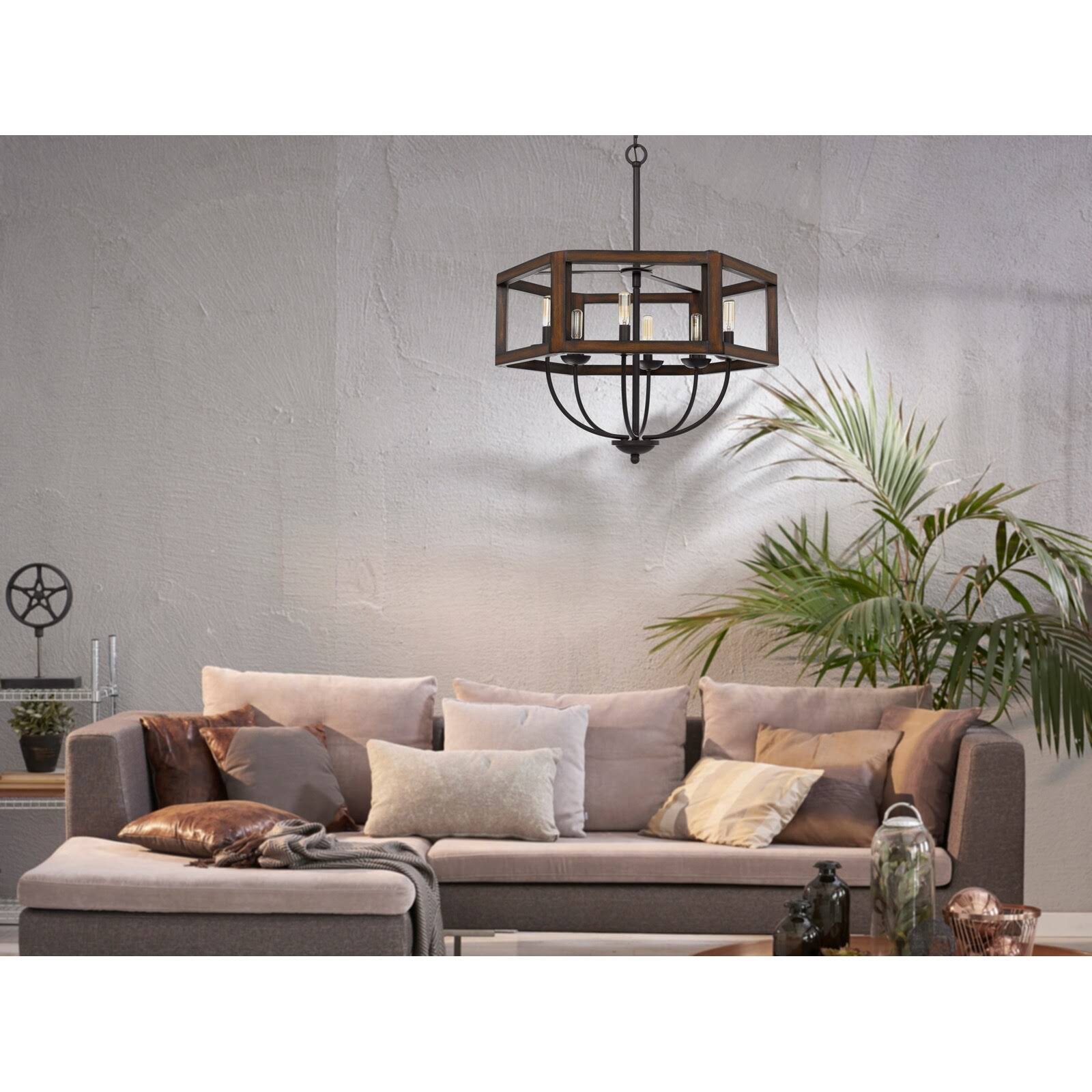 Oak Toned Rubber Wood Chandelier C78895
