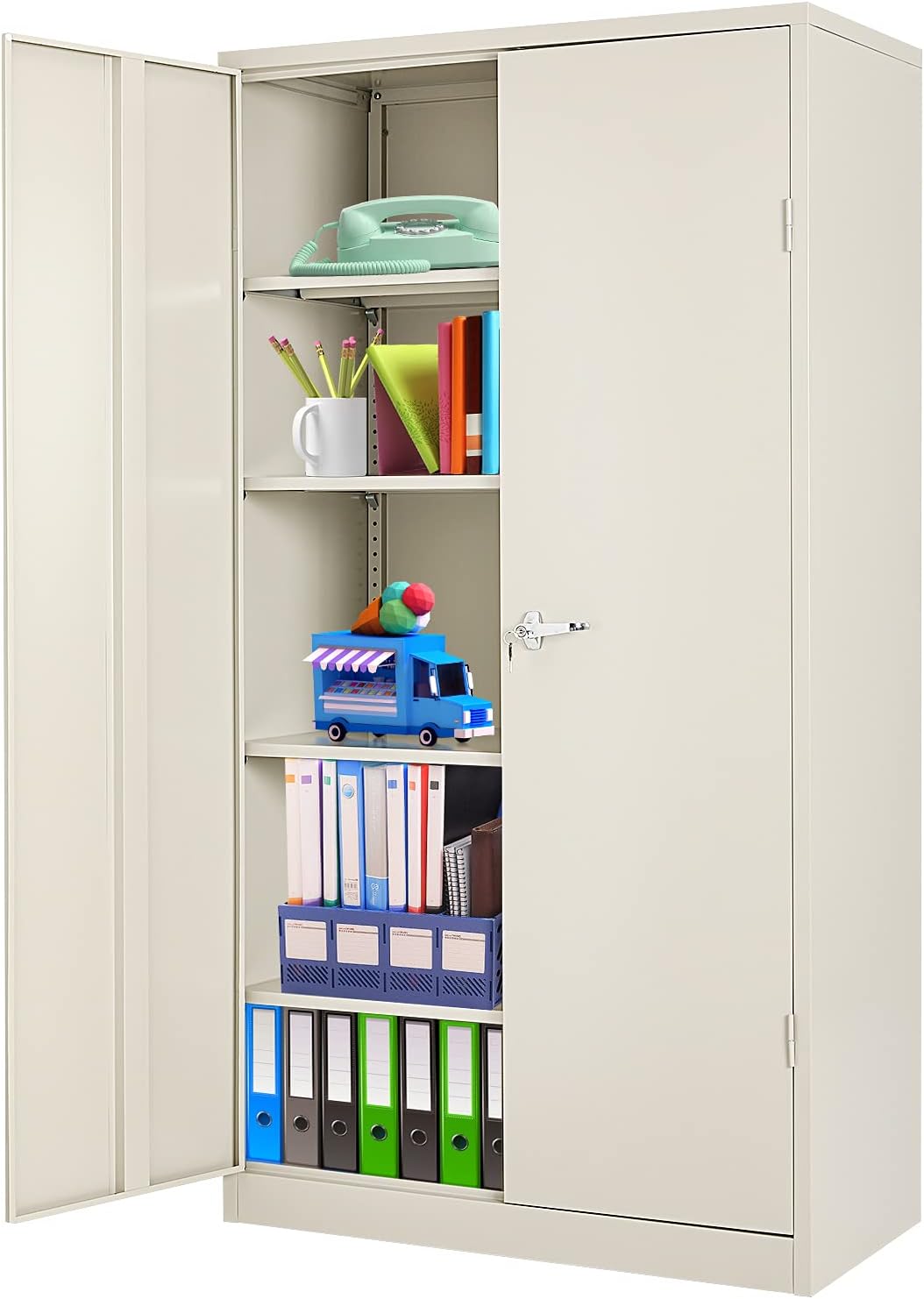 Black Locking Metal Cabinet with 2 Doors, 4 Adjustable Shelves C23452