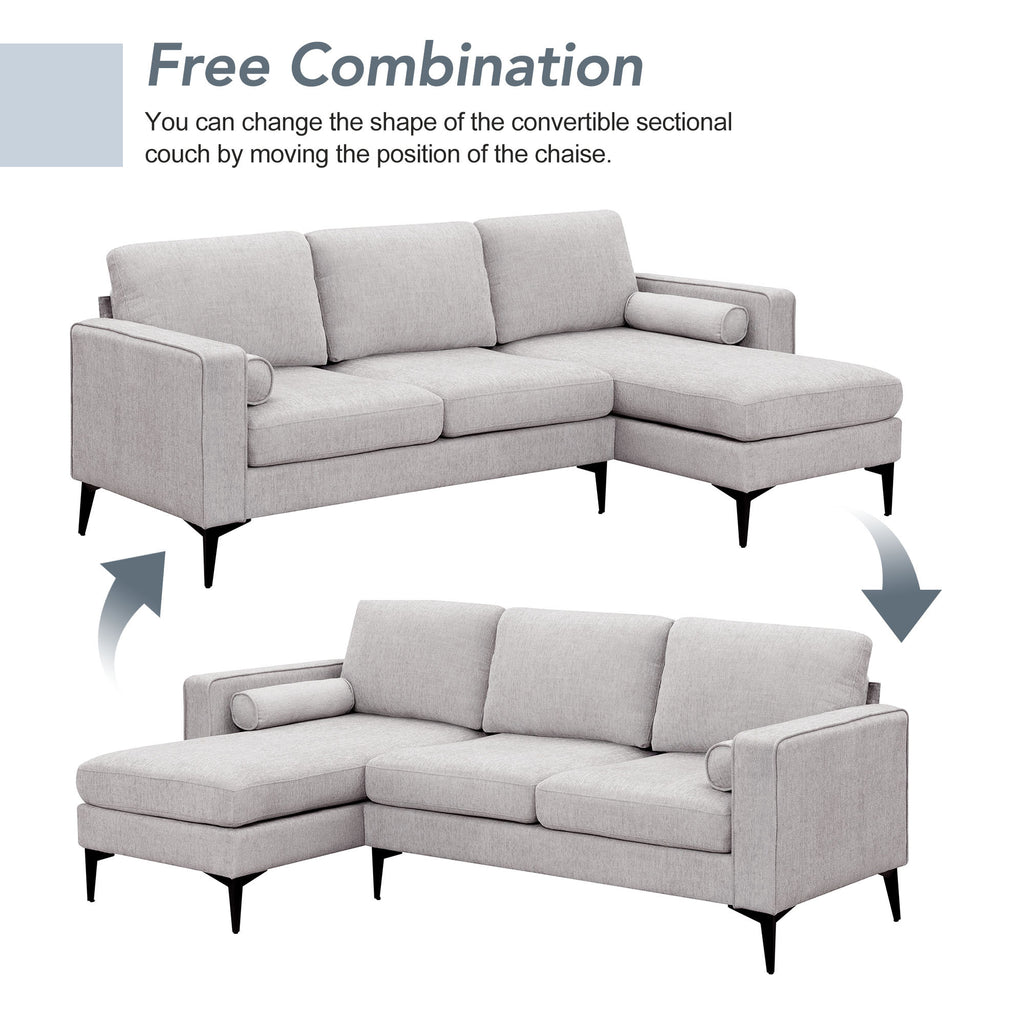 Beige 86" L-Shaped 3-Seat Sectional Sofa with Reversible Chaise D31633