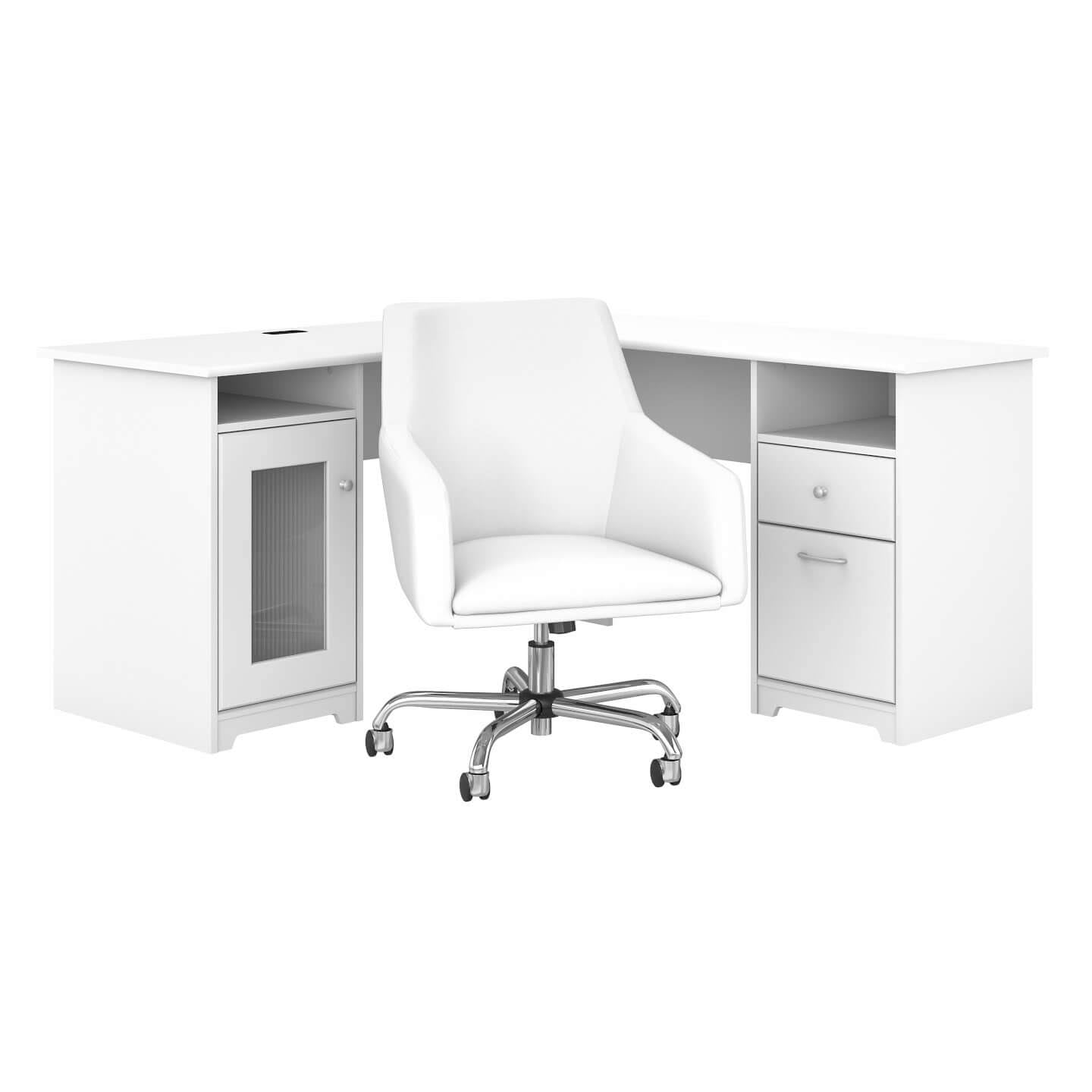 60W L Shaped Computer Desk with Mid Back Leather Box Chair in Modern Gray O502