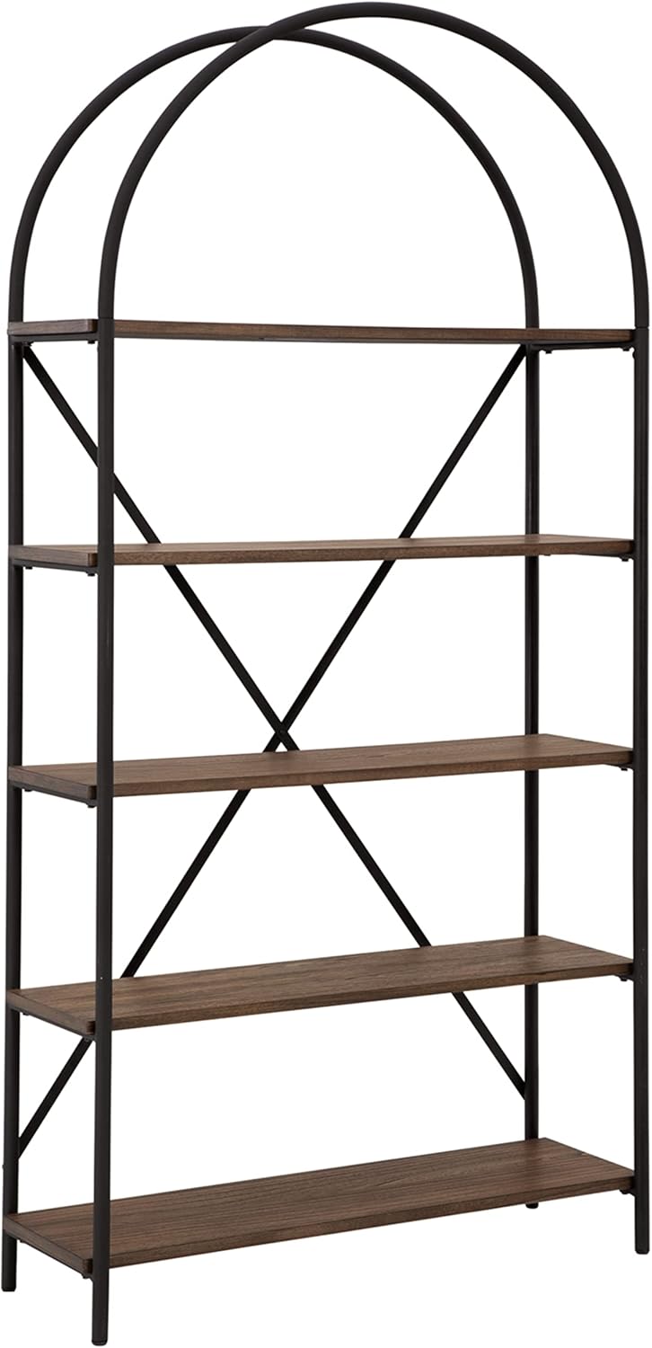 Industrial Geometric 5 Shelf Bookcase, Brown and Black C1701