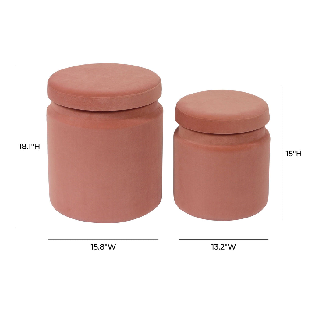 Salmon Velvet Storage Ottomans - Set of 2 H9951