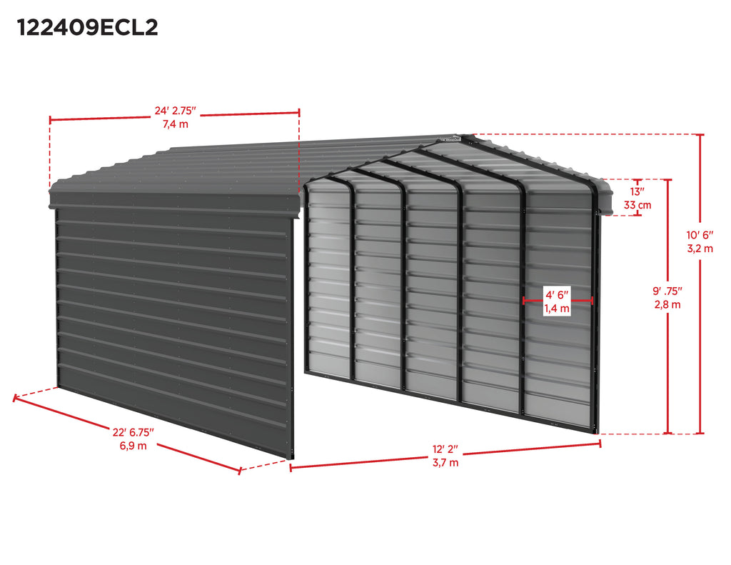 Galvanized Steel Carport Kit with 2-Sided Enclosure G1609