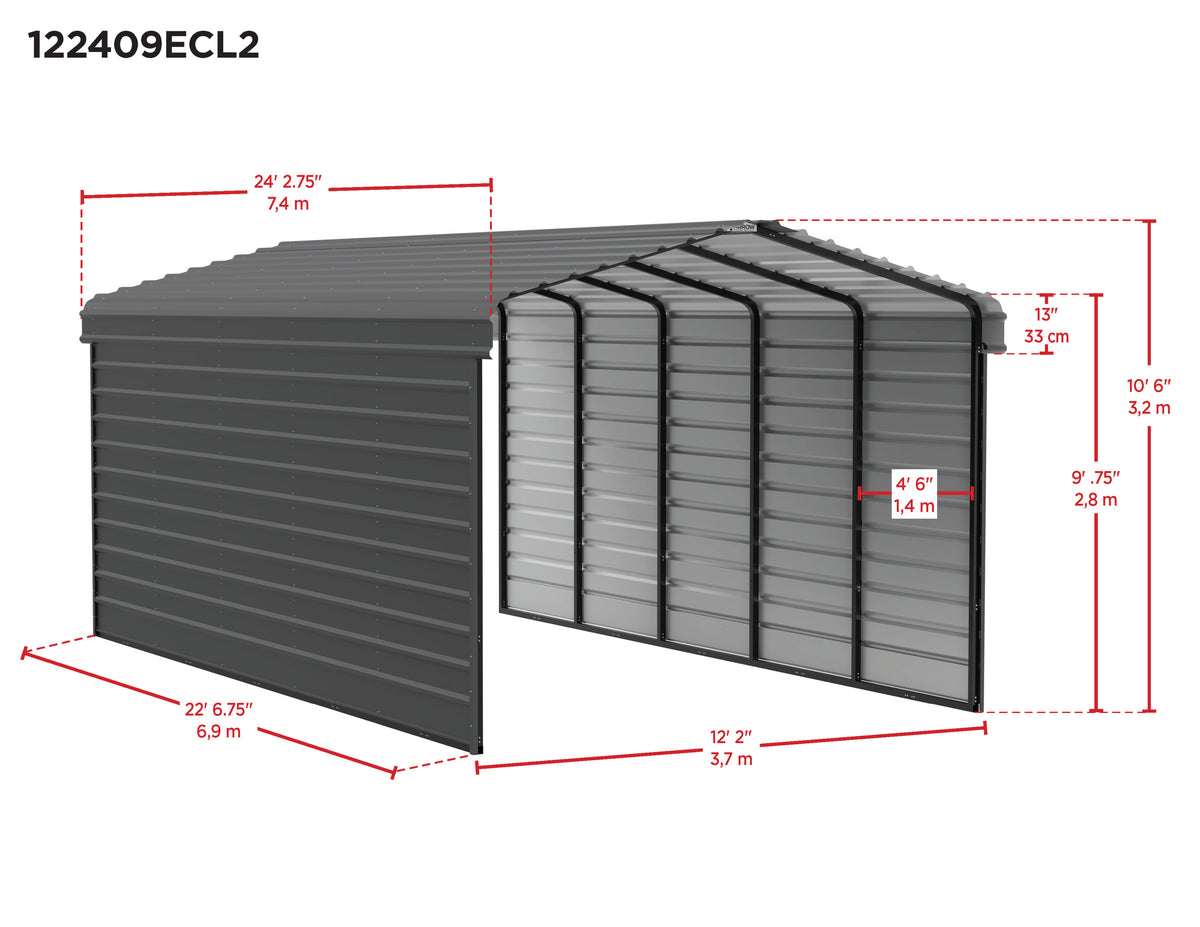 Galvanized Steel Carport Kit with 2-Sided Enclosure G1609