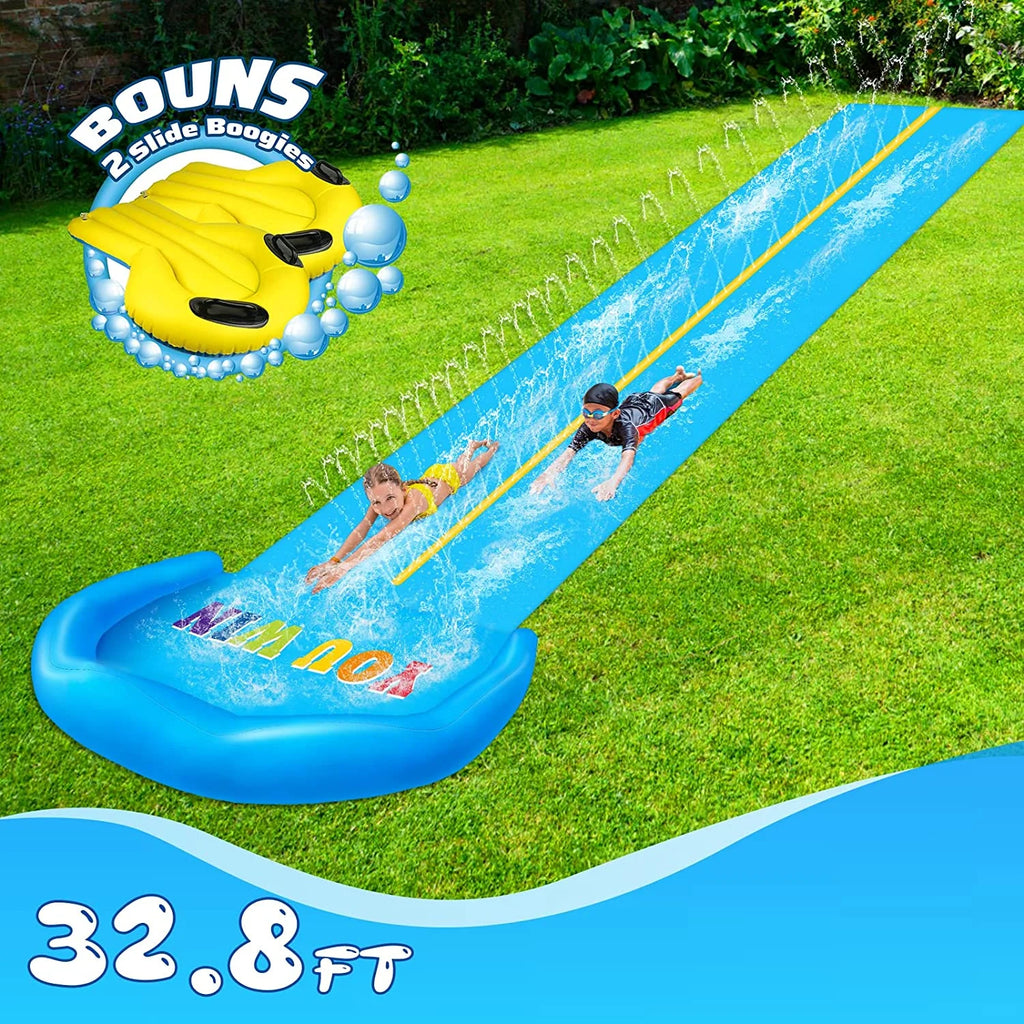 32.8FT Inflatable Water Slide with 2 Bodyboards & 2 Racing Lanes M237319