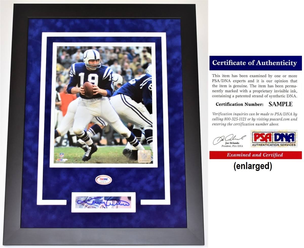 Johnny Unitas Signed Cut Baltimore Colts Photo Black Frame N83911