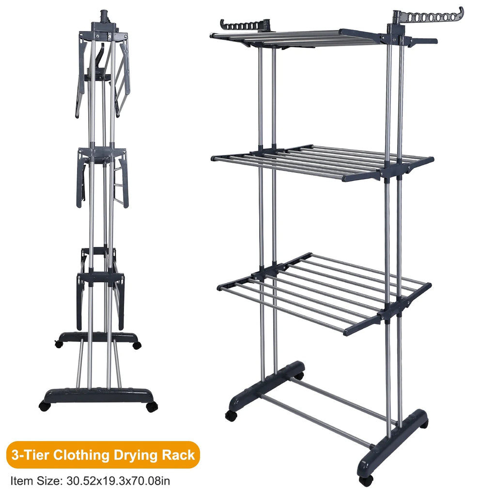 3 Tier Foldable Rolling Laundry Drying Rack Q879