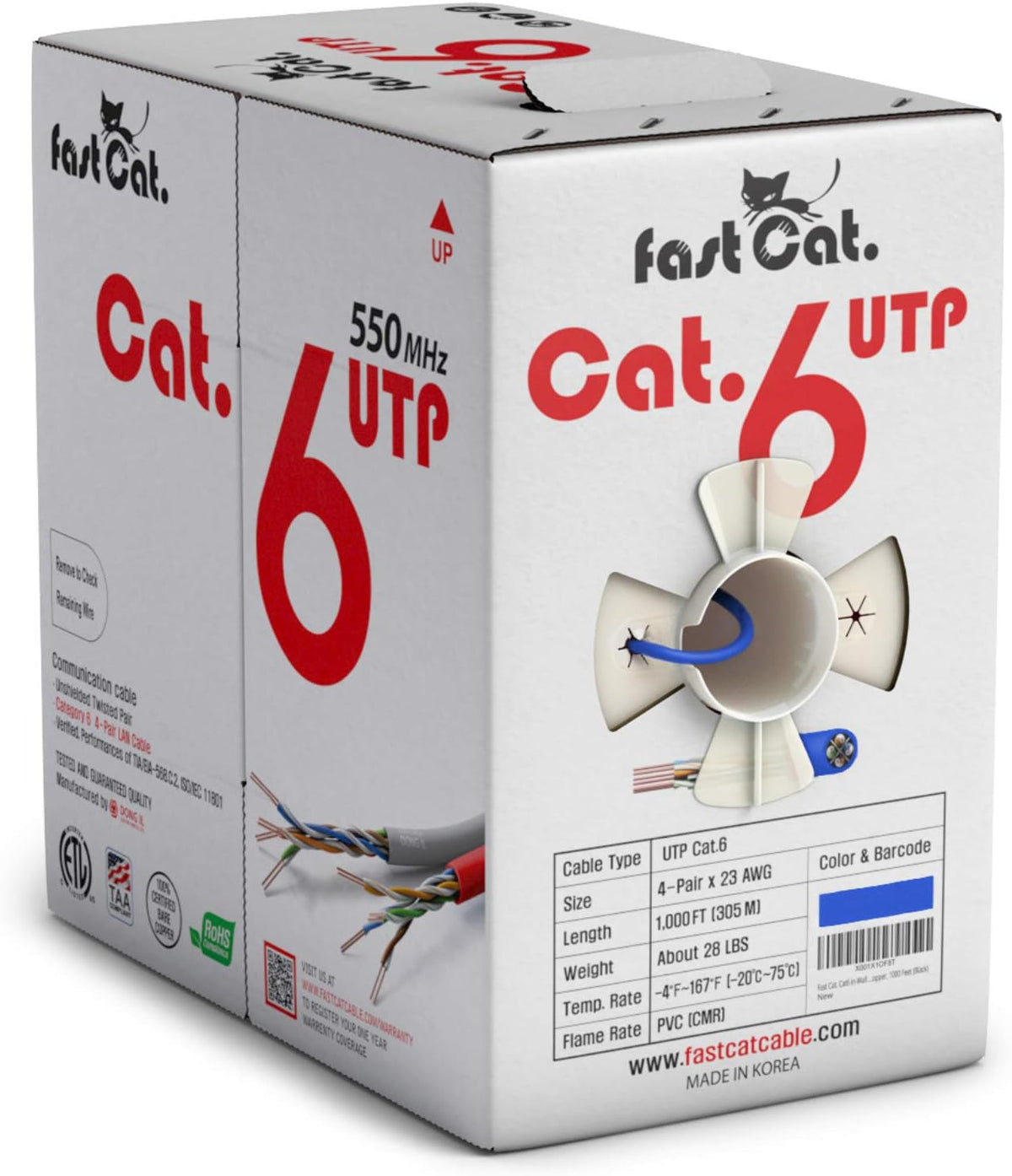 Cat6 Ethernet Cable 1000ft - 23 AWG CMR Solid Bare Copper UTP LAN Cable (Red) K9754