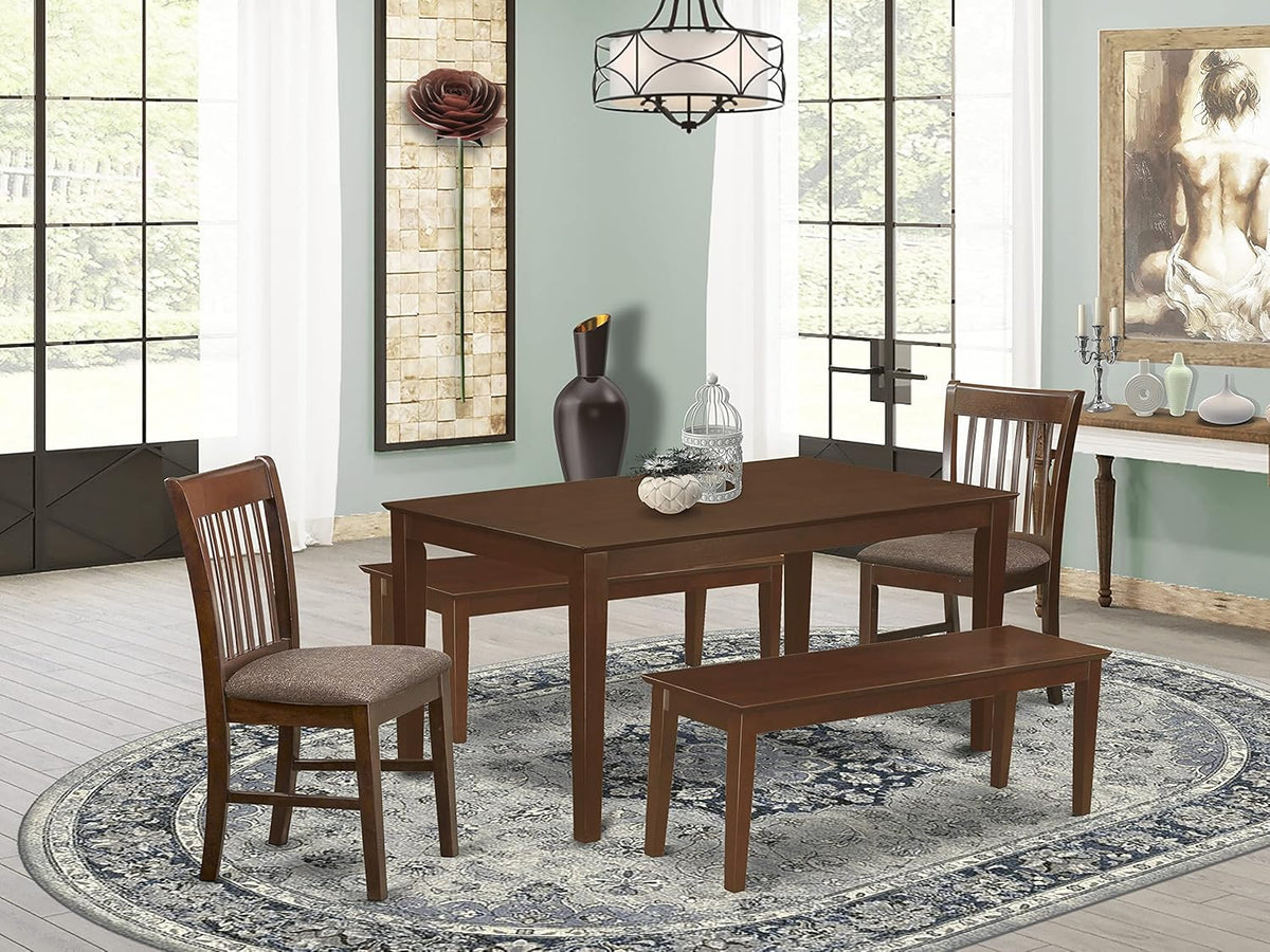 5 Pc Oak Finish Dining Set with Linen Fabric Chairs P484275